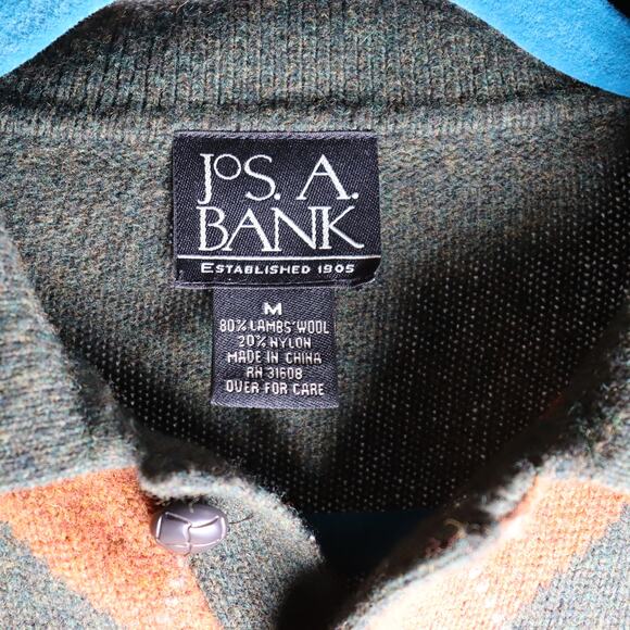 Jos. A. Bank Lambswool Argyle Sweater – Men’s M, Green/Orange Polo Collar - Picture 3 of 3